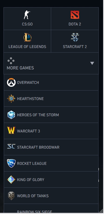 List of available eSport games